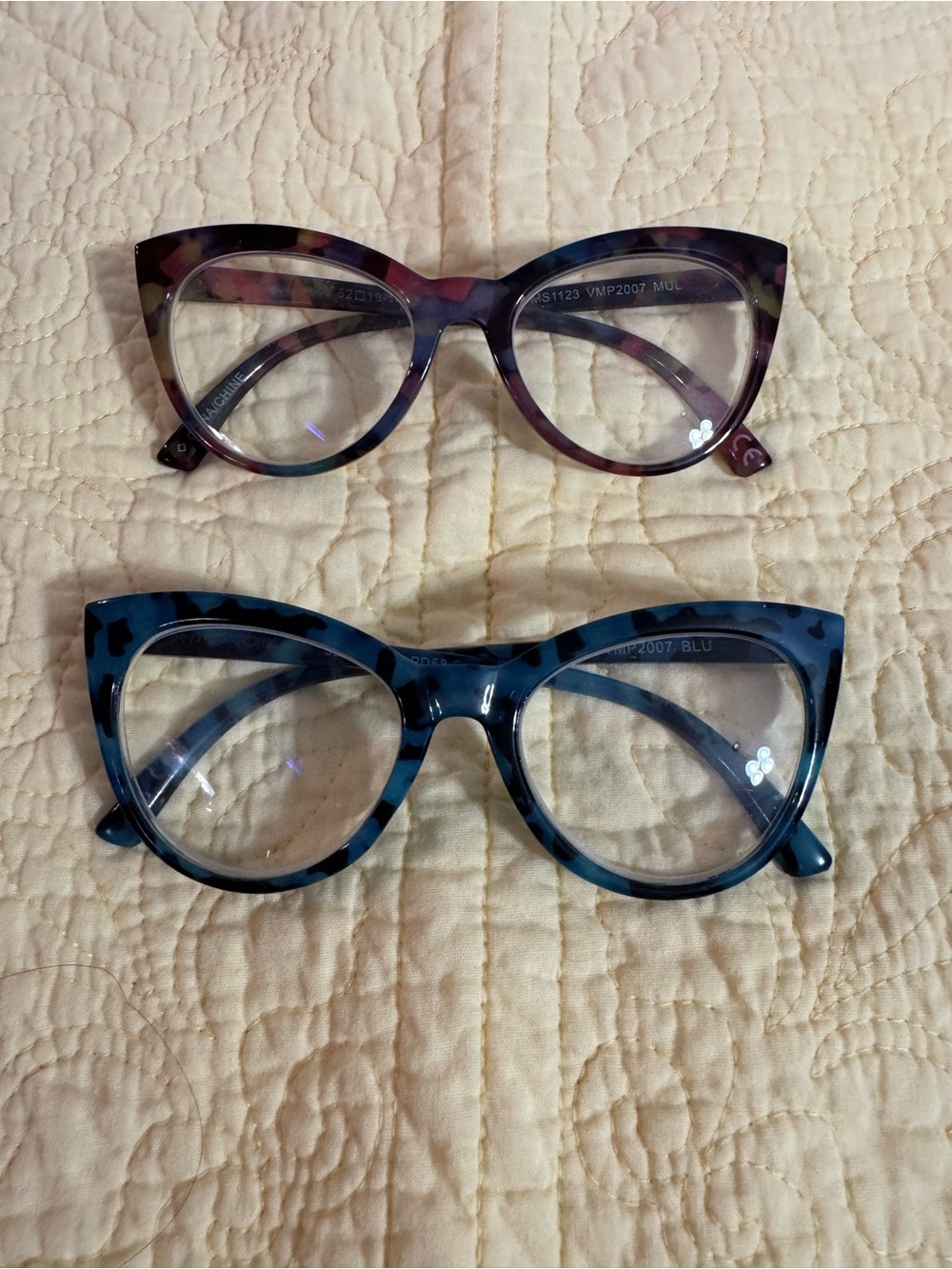Betsey Johnson Blue & Purple Tortoiseshell Cat Eye Reading Glasses Set